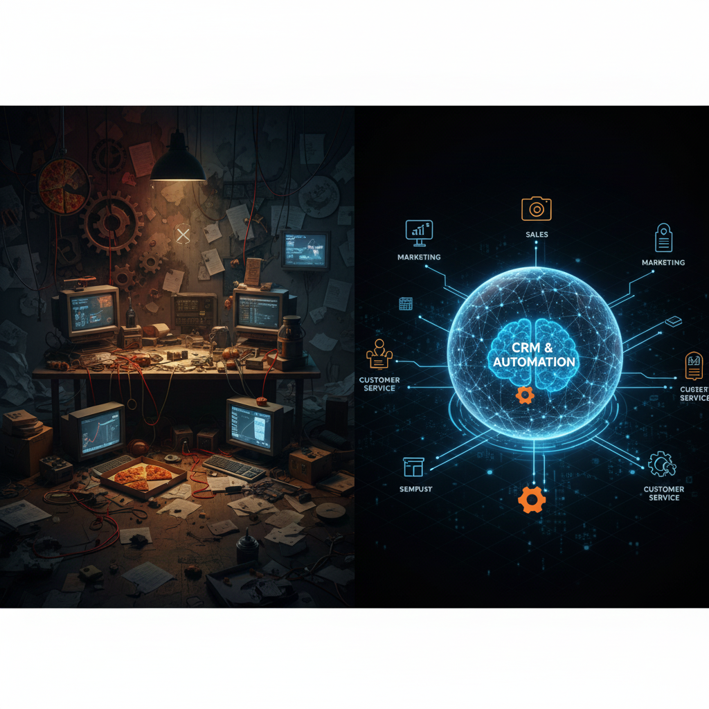 HubSpot CRM dashboard showing automated lead tracking and 10x business growth systems.